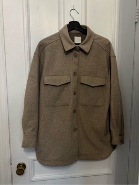 H&M Taupe Wool-Blend Button Shacket